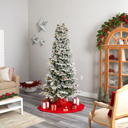 7.5ft. Pre-Lit Flocked Alaskan Artificial Christmas Tree, White LED Lights